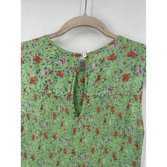 Banjanan Iris Ruffle Floral Midi Dress Women Medium Green Prairie Peasant Boho - Picture 8 of 12